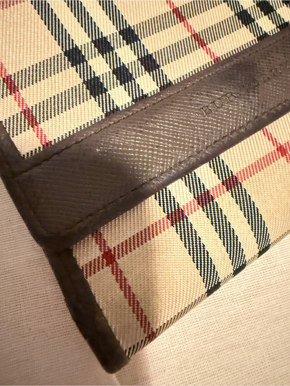 Burberry Nova Check Canvas Wallet Brown Leather Snap Closure - Picture 4 of 9